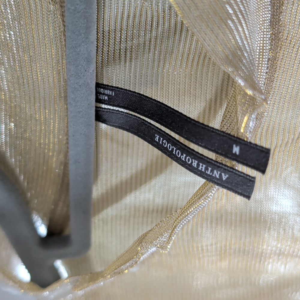Anthropologie - Gold Long Sleeve Sheer Shimmer Turtleneck Top - M - Picture 4 of 4